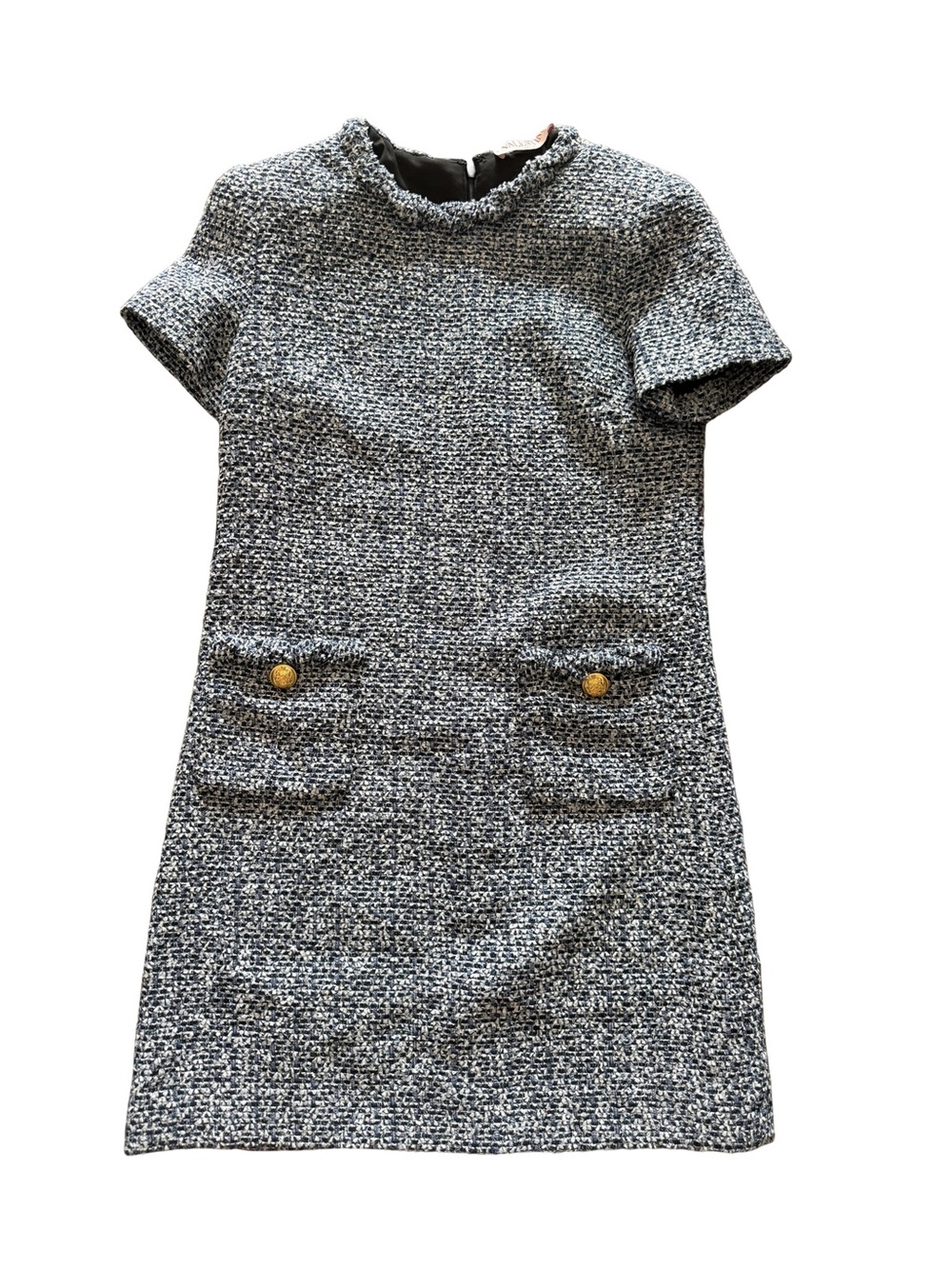 Valentino Textured Black & White Short-Sleeve Tweed Dress